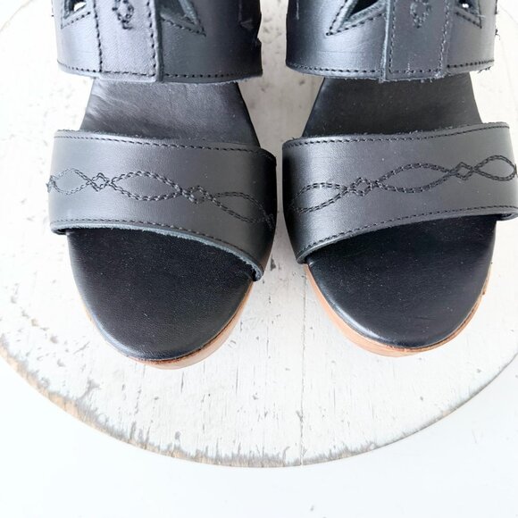 Lane Boots BECCA Womens Black Wedges 8 Western Sandals Cowgirl Wooden Heels - Picture 6 of 10